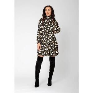 Leota Long Sleeve Olive Boho Tiered Jersey Dress Black XS NWT